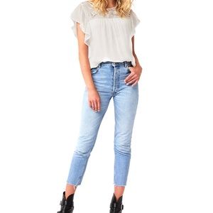 AS by DF Viola Embroidered Ruffle-Sleeve Top